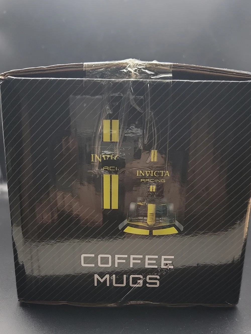 ☕️ NEW Invicta Set of 2 Ceramic F2 Racing Coffee Mugs Cups Black & Yellow IG0328